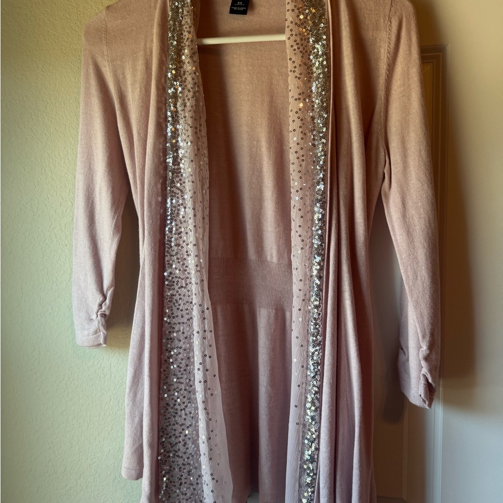 White House Black Market Cardigan with Silver Sequin Trim